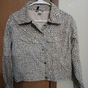 H&M Tan Leopard Print Jean Jacket
